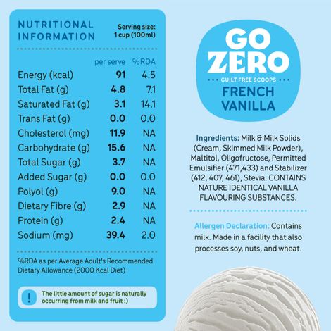 Go Zero French Vanilla Low Calorie Guilt Free Ice Cream Cup