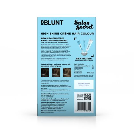 BBLUNT Salon Secret High Shine Creme Hair Colour Chocolate Dark Brown 3, No Ammonia
