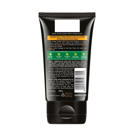 Garnier Men Turbo Bright Anti-Pollution Double Action Face Wash