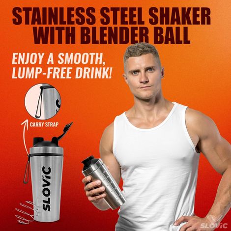 Slovic 750ml Stainless Steel Shaker Bottle for Gym with Leakproof Lid & Blender Ball - 100% BPA Free