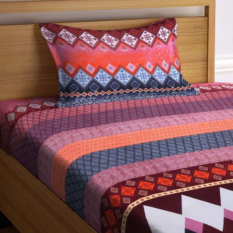 Arrabi Multi Geametric Bedsheet With 1 Pillow Cover