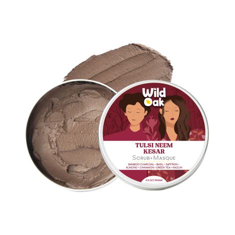 Wild Oak Tulsi, Neem and Kesar Face Scrub and Mask | Anti Acne, De-Tan, Open Pores and Pigmentation