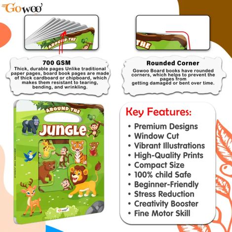 Around the Jungle Window Cut Board Book - Early Learning Picture Board Book | Toddler Learning Book