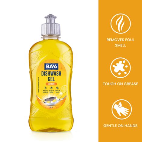 BAY6 Dishwash Gel Liquid Lemon Tough Grease & Foul Smell Removal