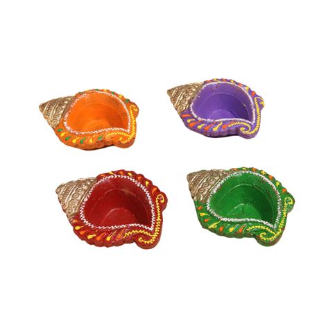 Shruti Creations Leaf Decorative Clay Diya - Set Of 4