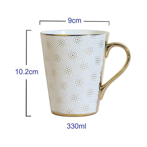 Femora Ceramic White-Golden Coffee Mugs Tea Mugs Ceramic Tea Cups (330 Ml White/Golden)