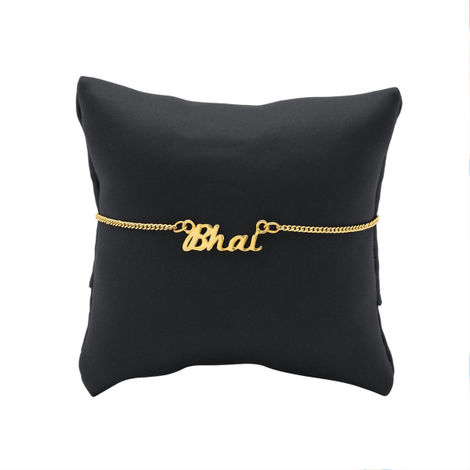 Gold-Toned Rakhi Bracelet Engraved with The Word 'Bhai' with Roli Chaawal Pack (Voylla)
