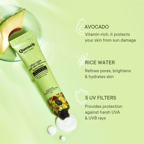 Quench SPF 50+ PA++++ Korean Sunscreen with Avocado & Vitamin E No White Cast
