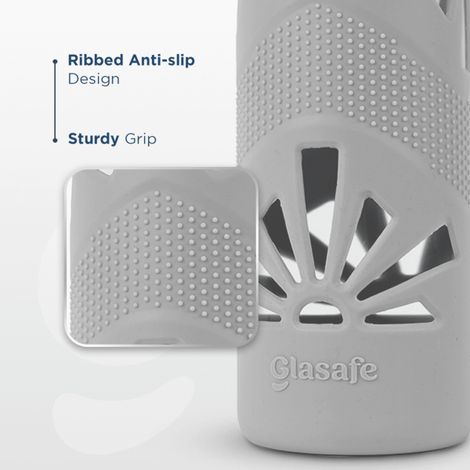 Glasafe Clear Grip Borosilicate Glass Bottle With Protective Silicone Sleeve (Soothing Slate) 750Ml