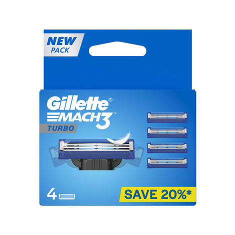 Gillette Mach3 Turbo 3-Bladed Cartridges with Comfort Gel Bar (Pack of 4)