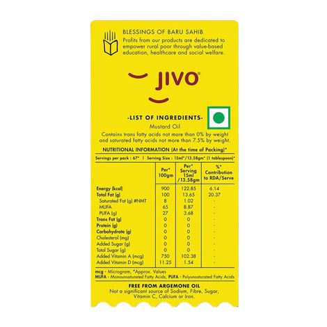 Jivo Kachi Ghani Mustard (Sarson) Cold Pressed Oil | Healthy Cooking Oil