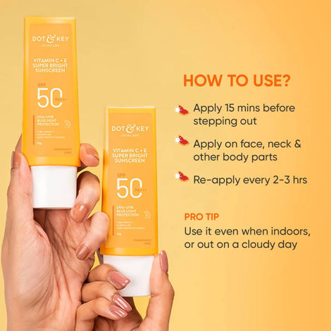 Dot & Key Vitamin C + E Face Sunscreen SPF 50 PA+++ For Glowing Skin, 100% No White Cast