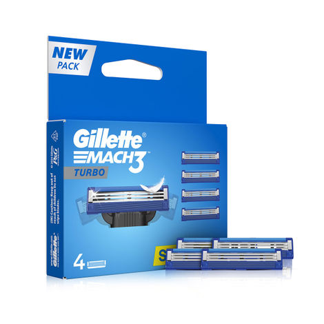 Gillette Mach3 Turbo 3-Bladed Cartridges with Comfort Gel Bar (Pack of 4)