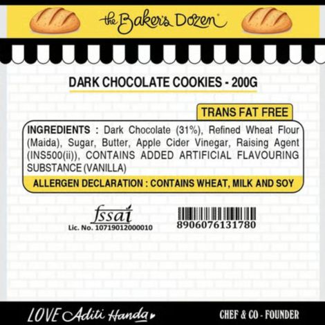 The Baker's Dozen Dark Chocolate Flavoured Biscuits Cookies | Made with Pure Chocolate | Artificial Colour-free