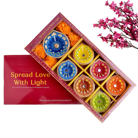 Designer Multicolor Clay Diya | 6+1 | Designer Diya | Satvik