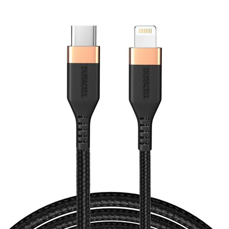 Duracell USB Type C To Lightning Apple Certified (Mfi) Braided Sync & Charge Cable For Iphone, Ipad And Ipod. Fast Charging Lightning Cable, 3.9 Feet (1.2M) - Black