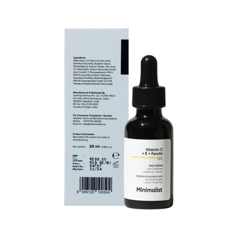 Minimalist 16% Vitamin C Brightening Face Serum Combo of Vit. C Vit. E & Ferulic Acid For Glowing Skin For Men & Women