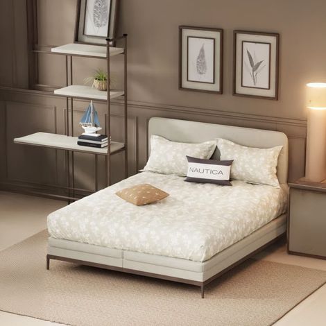 Nautica Designer 100% Satin Cotton Xl King Bedsheet With 2 Pillow Covers - 3Pc Set Floral-Sand