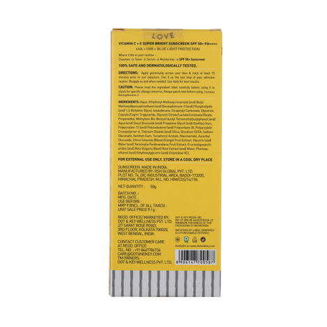 Dot & Key Vitamin C + E Face Sunscreen SPF 50 PA+++ For Glowing Skin, 100% No White Cast