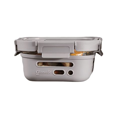 Glasafe Fresh Grip Borosilicate Glass Tiffin With Protective Silicone Sleeve (Soothing Slate) 520Ml