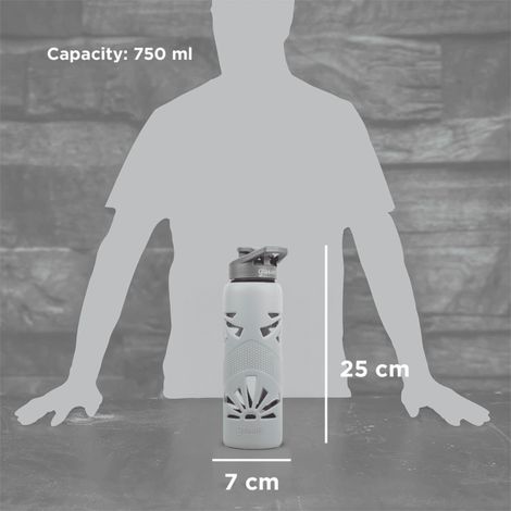 Glasafe Clear Grip Borosilicate Glass Bottle With Protective Silicone Sleeve (Soothing Slate) 750Ml