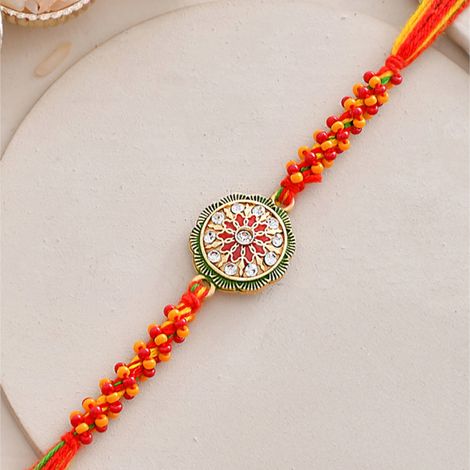 Thread Orange Enamelled And Beaded Rakhi For Brother (Voylla)