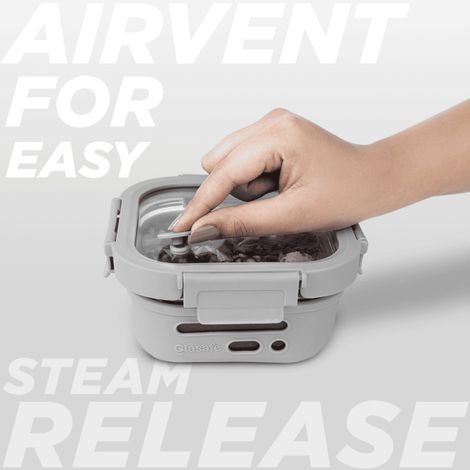 Glasafe Fresh Grip Borosilicate Glass Tiffin With Protective Silicone Sleeve (Soothing Slate) 520Ml