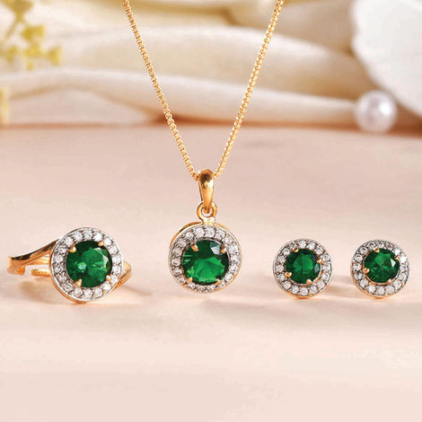 Voylla Sparkling Essentials Green Round Cut Zircon Box Set