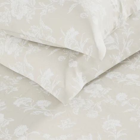 Nautica Designer 100% Satin Cotton Xl King Bedsheet With 2 Pillow Covers - 3Pc Set Floral-Sand