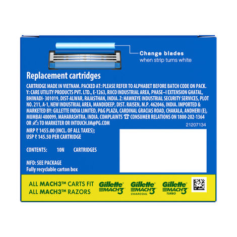 Gillette Mach3 Shaving Blades For Men (10 Cartridges)