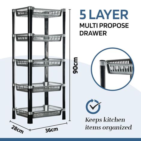 Kuber Industries 5-Layer Multipurpose Kitchen Organizer/Storage Rack | Silver
