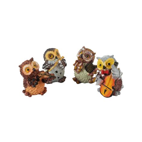 Tied Ribbons 4 Pcs Owls Playing Musical Instruments Showpiece