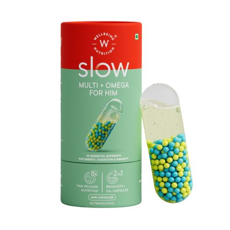Wellbeing Nutrition Slow Multi + Omega 3 for Him Vitamins & Minerals, 15 Antioxidants & Digestive