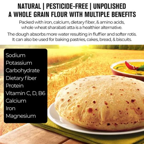 Safe Harvest Pesticide-Free Whole Wheat Atta | Sharbati Wheat | High Fibre