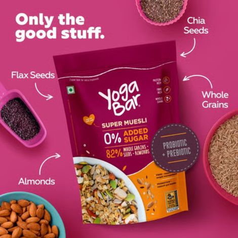 Yoga Bar Super Muesli,No Added  Sugar,Probiotics & Prebiotics,82%Whole Grains+Seeds+Almonds