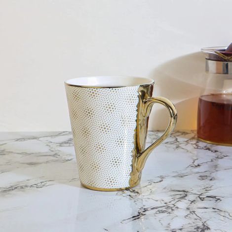 Femora Ceramic White-Golden Coffee Mugs Tea Mugs Ceramic Tea Cups (330 Ml White/Golden)