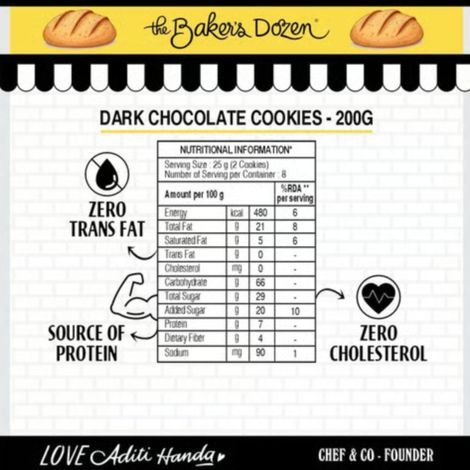 The Baker's Dozen Dark Chocolate Flavoured Biscuits Cookies | Made with Pure Chocolate | Artificial Colour-free