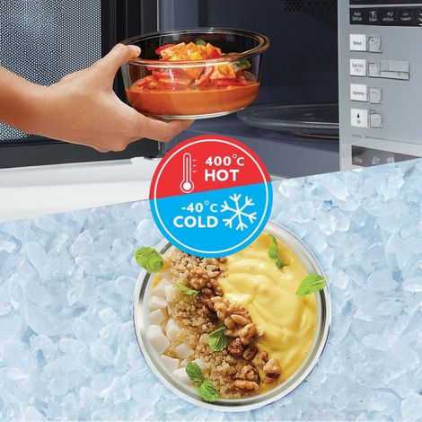 Borosil Alfa Lunchbox | 3 Pcs Glass Set | 400 ml x 3 Round