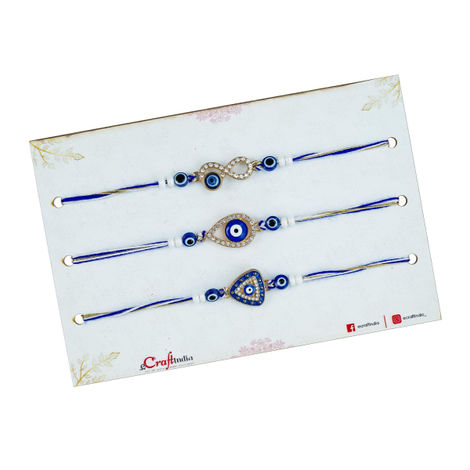 Evil Eye Diamond Rakhis with Roli Chawal Pack | For Brother Bhaiya Bhai Bhabhi Kids (eCraftIndia) Rakhi Set of 3