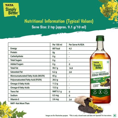 Tata Simply Better Mustard (Sarson) Cold Pressed Oil | Unrefined & Healthy Cooking Oil