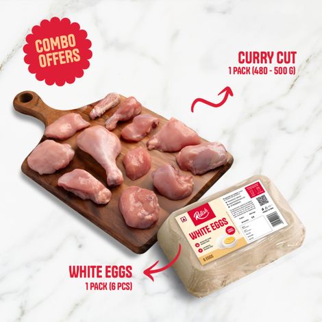 Relish Chicken Curry Cut Without Skin (500g) & Relish White Eggs - Pack Of 6 (6pc) Combo 