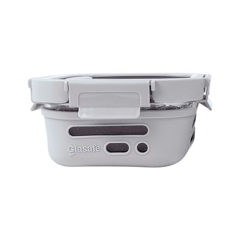 Glasafe Fresh Grip Borosilicate Glass Tiffin With Protective Silicone Sleeve (Soothing Slate) 520Ml