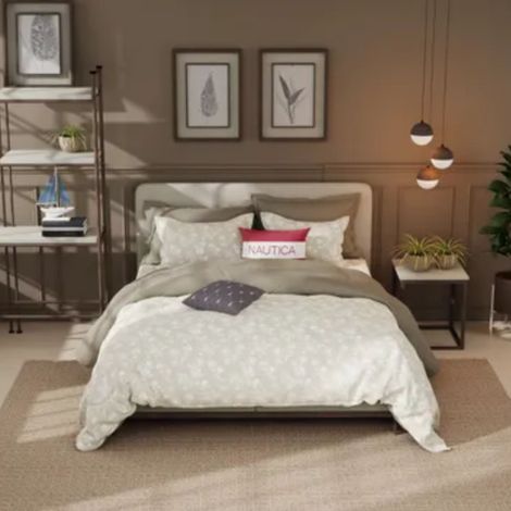 Nautica Designer 100% Satin Cotton Xl King Bedsheet With 2 Pillow Covers - 3Pc Set Floral-Sand