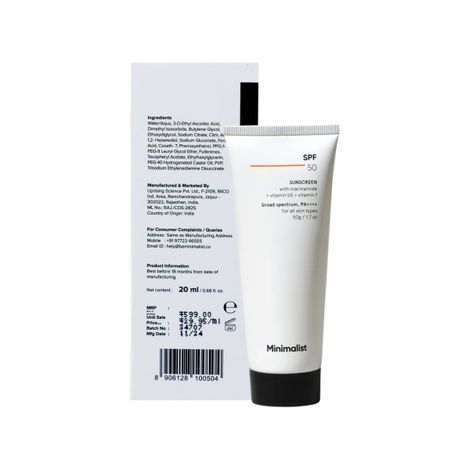 Minimalist SPF 50 PA++++ Multi- Vitamin Sunscreen Broad Spectrum No- White Cast Light Weight For Men & Women