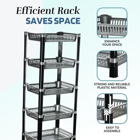 Kuber Industries 5-Layer Multipurpose Kitchen Organizer/Storage Rack | Silver