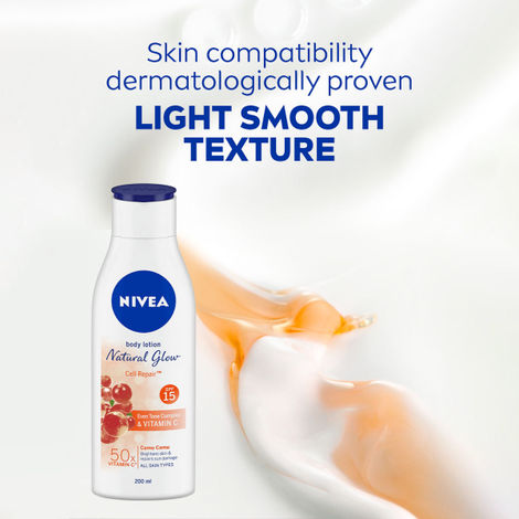 NIVEA Natural Glow Cell Repair Body Lotion For Even Toned & Smooth Skin | SPF 15 & 50 X Vitamin C
