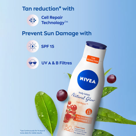 NIVEA Natural Glow Cell Repair Body Lotion For Even Toned & Smooth Skin | SPF 15 & 50 X Vitamin C