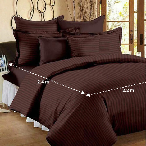 Elegant Weavers Brown Striped Double Bedsheet With 2 Pillow Covers