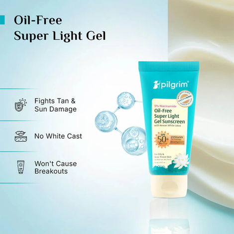 Pilgrim 5% Niacinamide Oil-Free Super Light Gel Sunscreen SPF 50+ PA++++ With Korean White Lotus