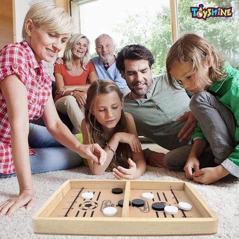 Toyshine Junior Fast Sling Puck Game - Pine Wood String Hockey Fun